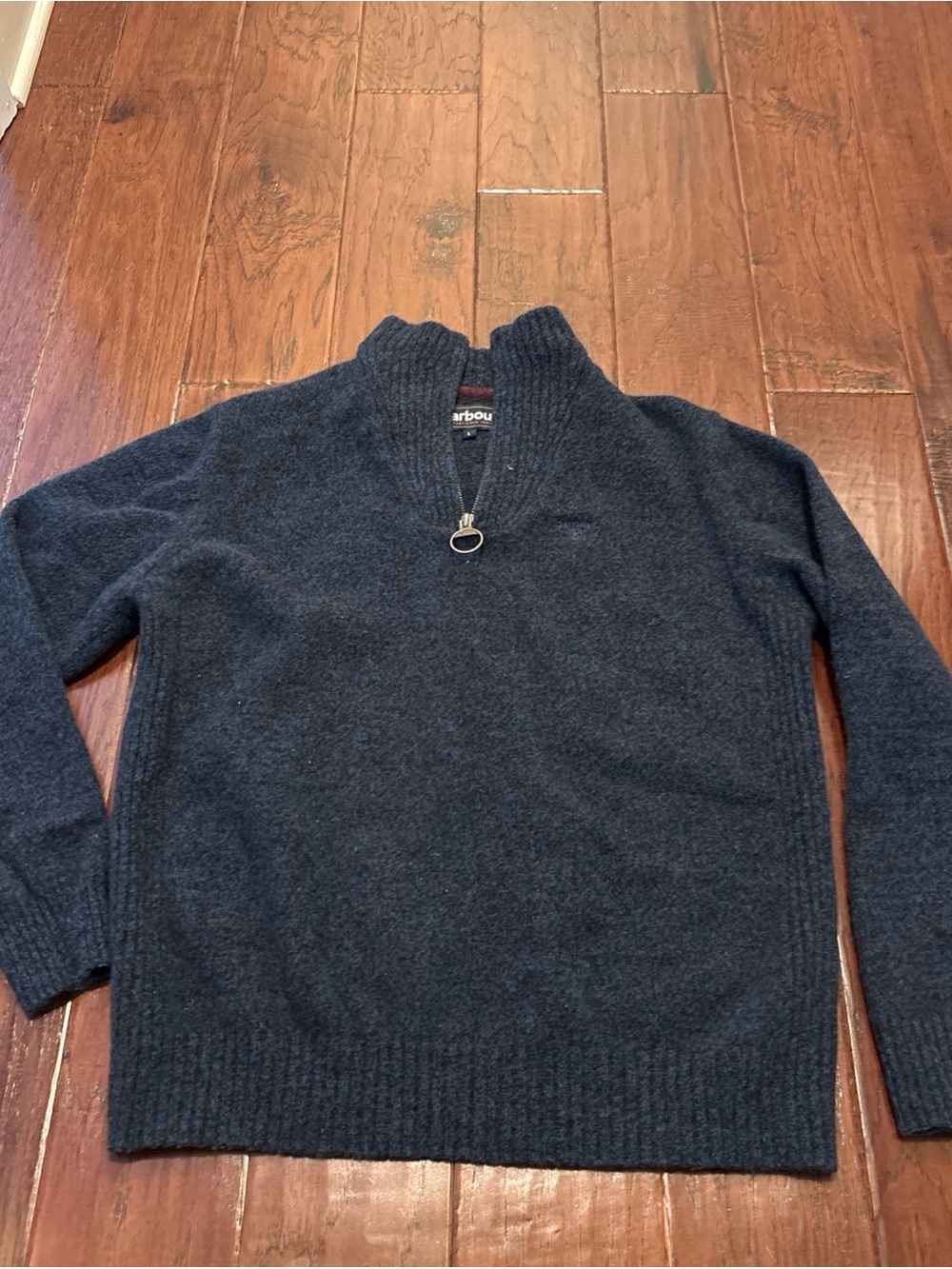 Barbour Men's Dark Navy Zip-Neck 100% Wool Sweater